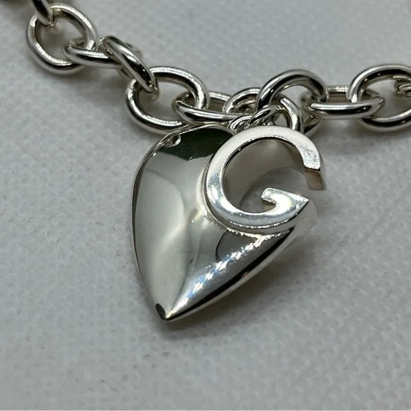 GUCCI Sterling Silver G Heart Charm Bracelet 925 Italy - Picture 3 of 10